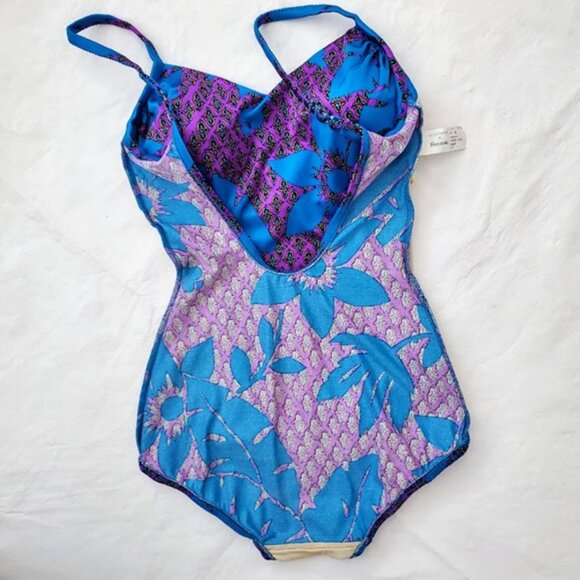 Vintage PERFECTION FIT by ROXANNE One-Piece Swimsuit Bold Tropical Print Size S - Picture 7 of 15